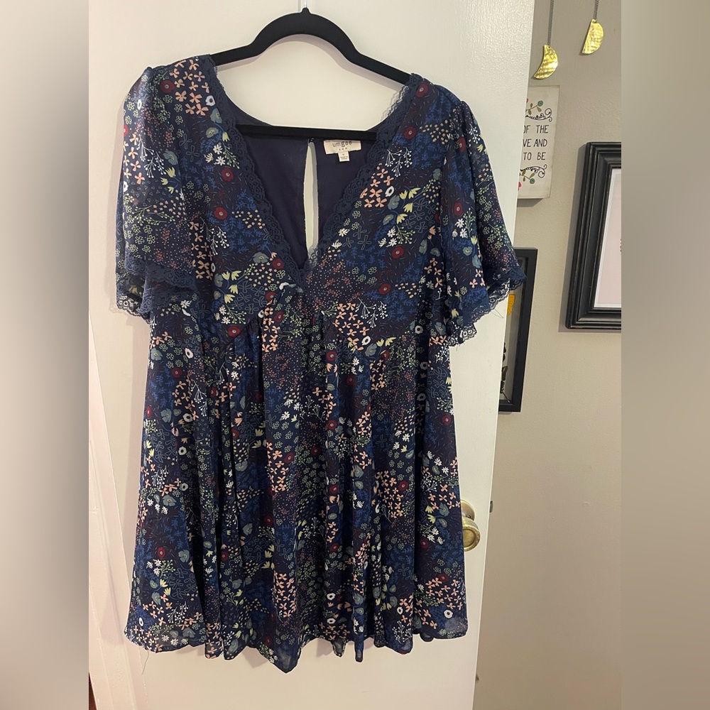 Umgee Floral Blue Women's Dress